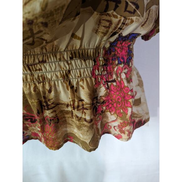 Chicos Sz 2 top Blouson Polyester Lightweight Accent Beading - Picture 3 of 10